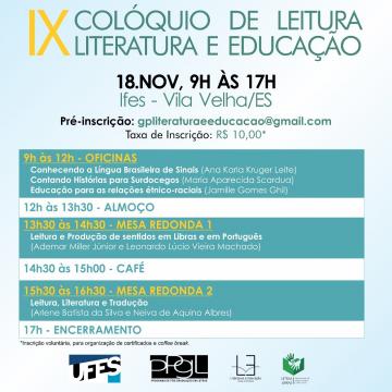 IX Colóquio de Leitura Literatura e Educação - IFES Vila Velha